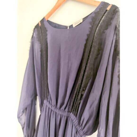 LoveShackFancy | Noelle Mini Dress | 100% Silk Lace Trim | Navy & Black | Sz S - Picture 4 of 13